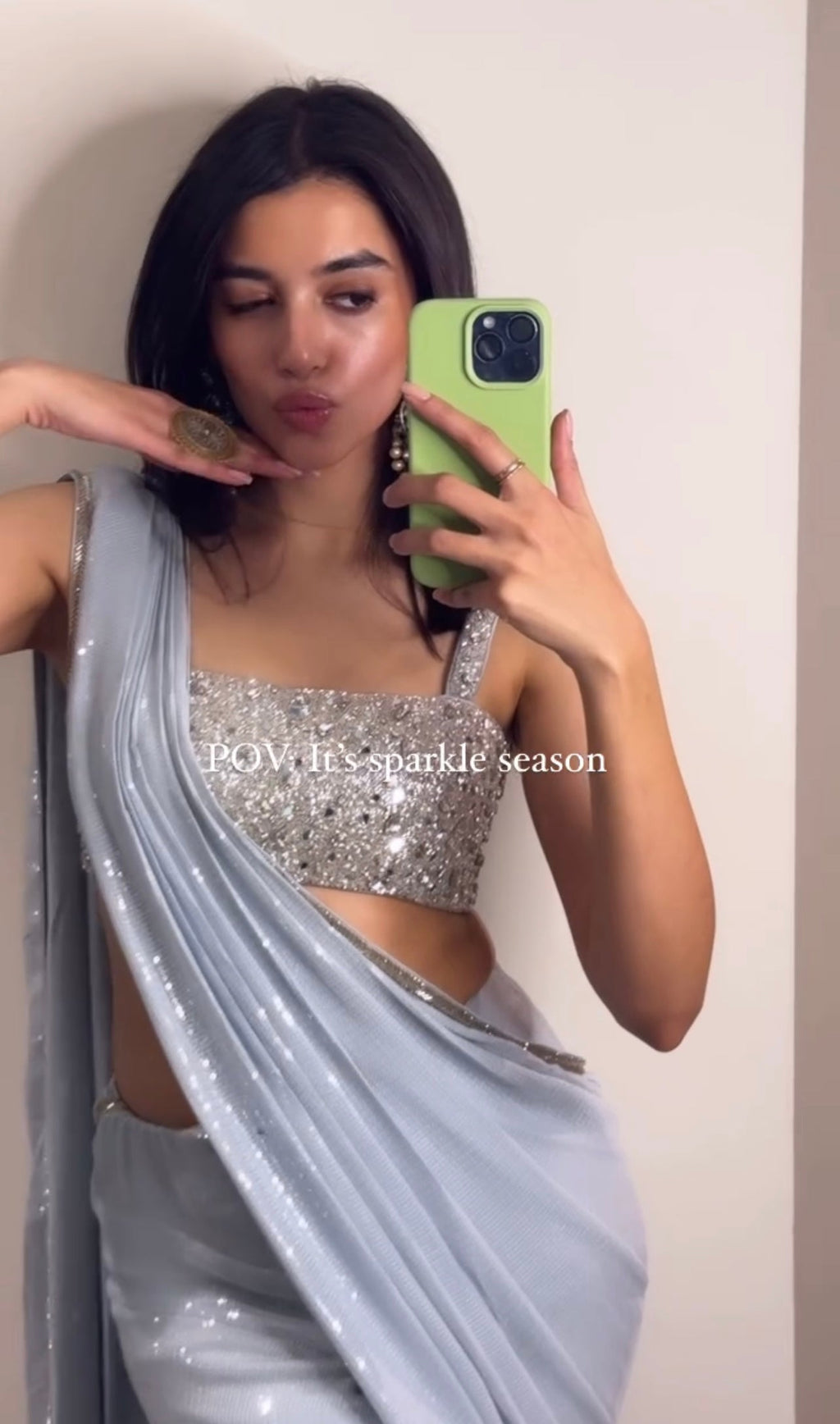 Icy Blue Ready To Wear Sequin Saree for Party & Reception | Ready To Wear Saree For Women