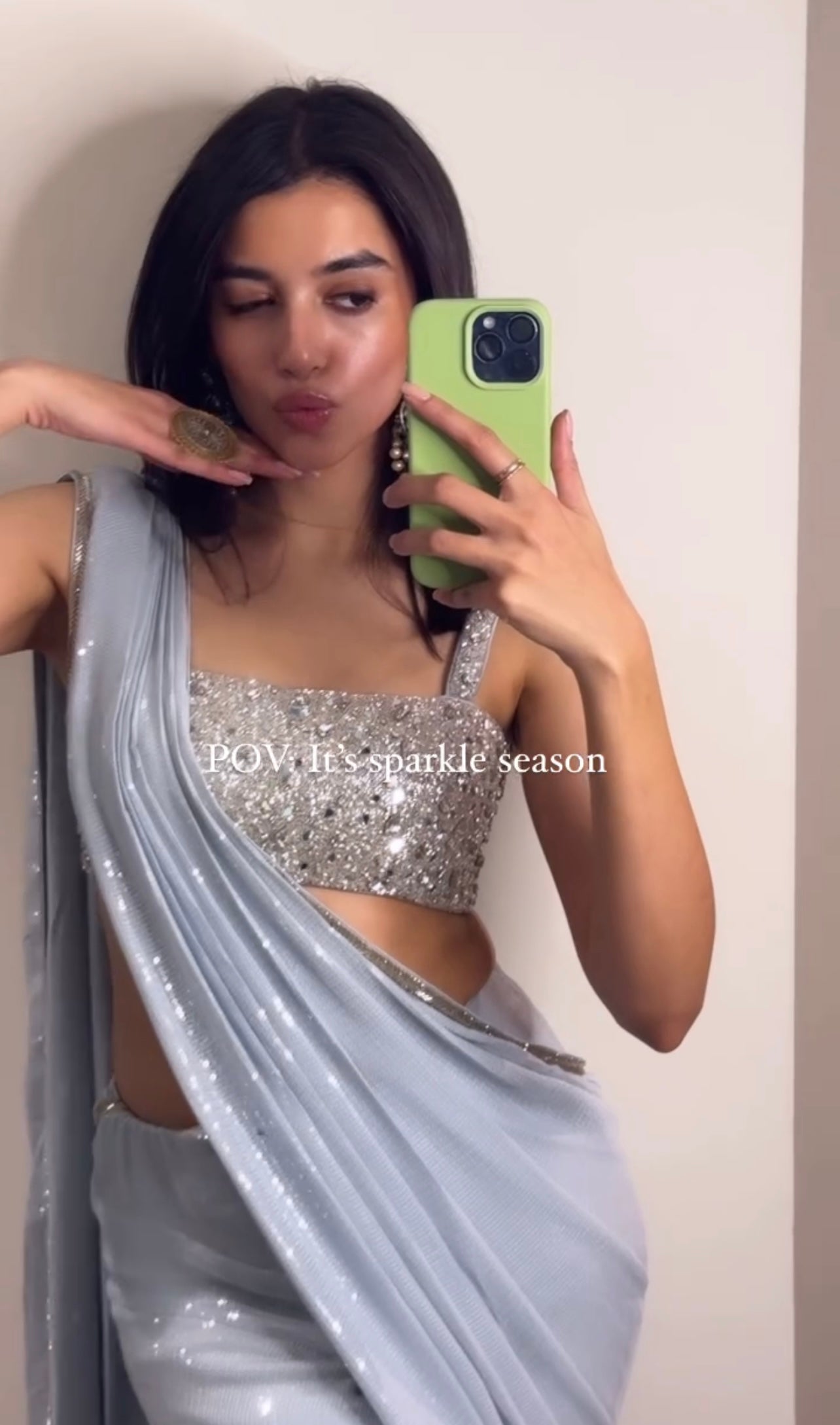 Icy Blue Ready To Wear Sequin Saree for Party & Reception | Ready To Wear Saree For Women