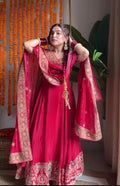 Red Designer Anarkali Suit with Embroidery & Dupatta
