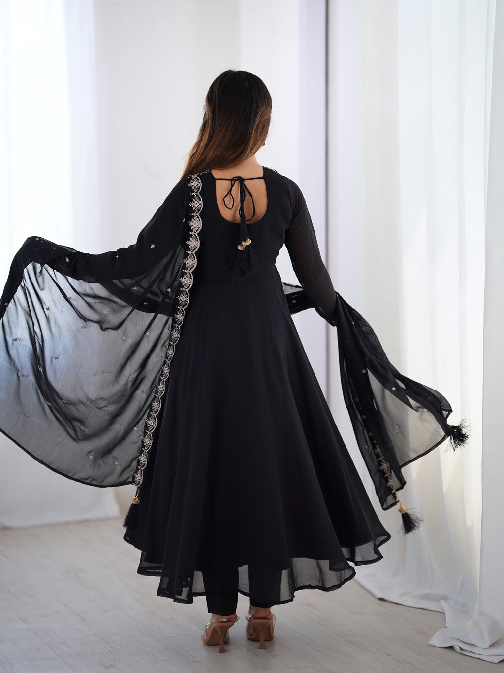 Black Embroidered Georgette Anarkali Set | Anarkali Suit For Women