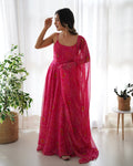 Rani Pink Bandhej Chiffon Anarkali Suit Set with Dupatta | Designer Party Wear Gown Set for Women