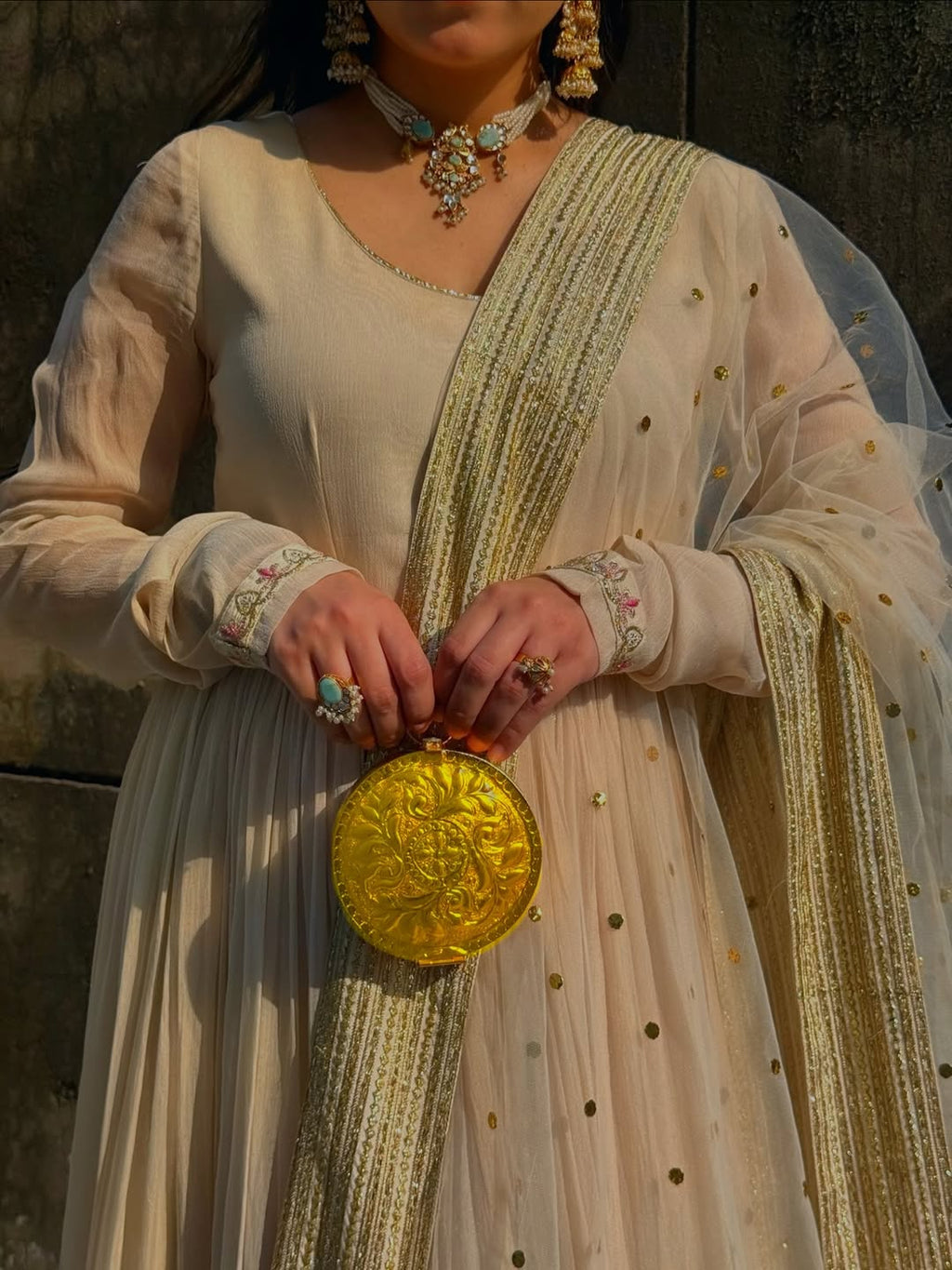 Modern Wedding Wear Ivory Kurta sharara Suit with Sequin & Zari Work.