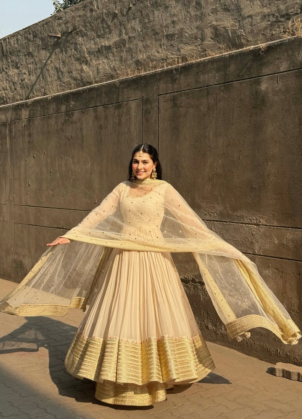 Modern Wedding Wear Ivory Kurta sharara Suit with Sequin & Zari Work.