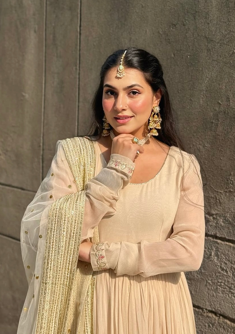 Modern Wedding Wear Ivory Kurta sharara Suit with Sequin & Zari Work.