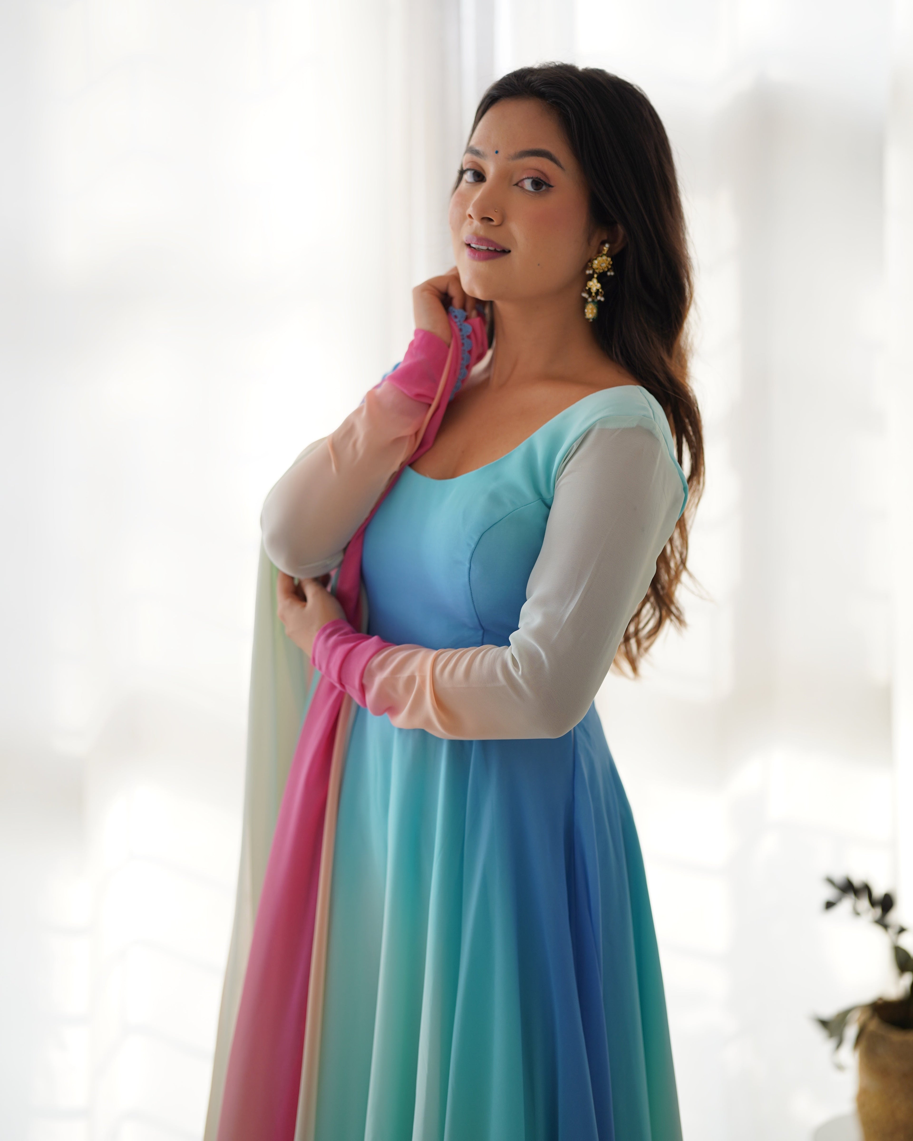 Colorful Dazzling Fox Georgette Anarkali Suit for Weddings & Festivities - Anarkali Dresses