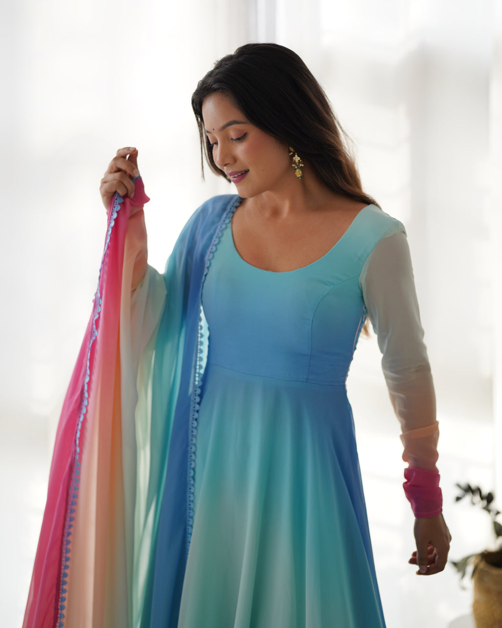 Colorful Dazzling Fox Georgette Anarkali Suit for Weddings & Festivities - Anarkali Dresses