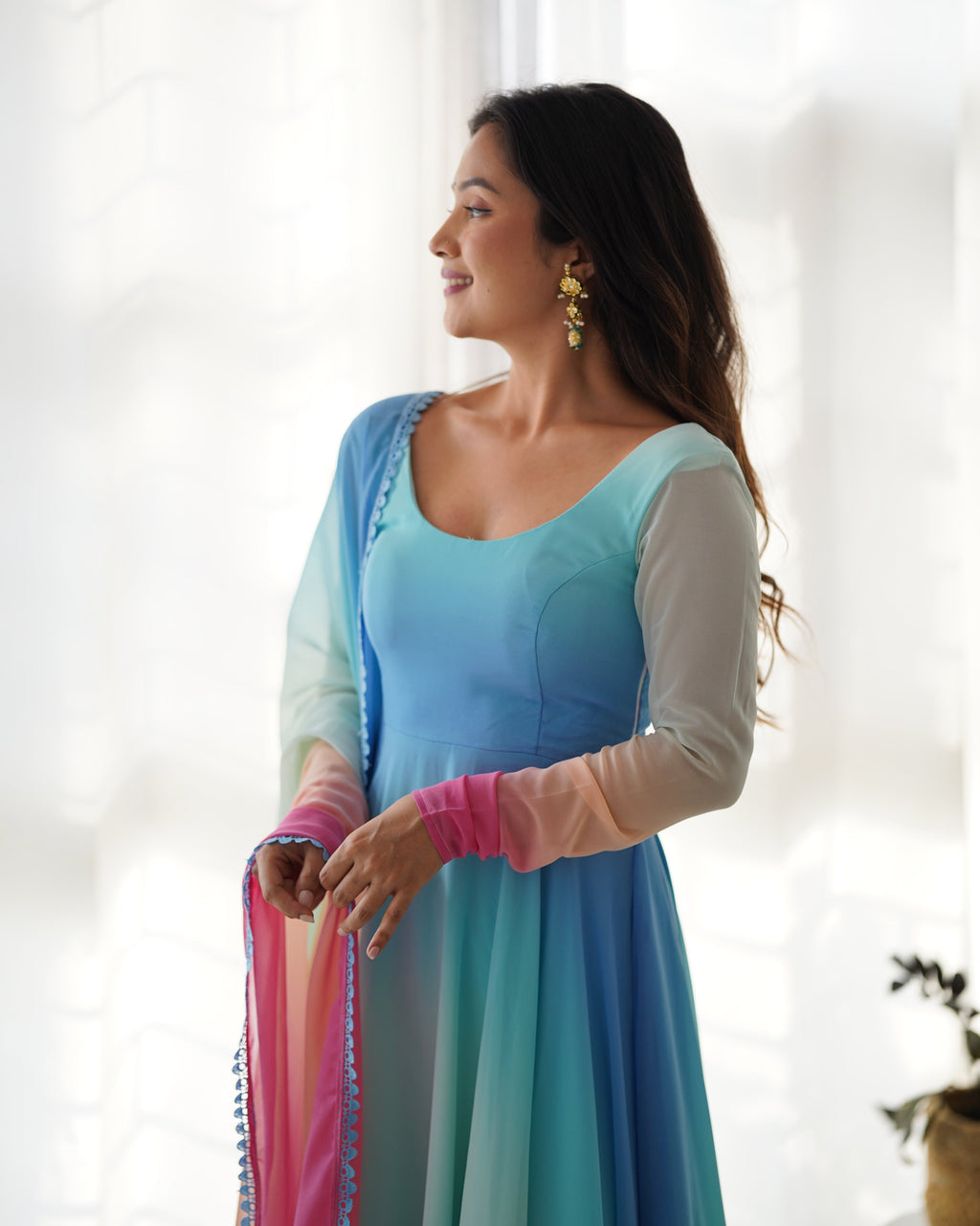 Colorful Dazzling Fox Georgette Anarkali Suit for Weddings & Festivities - Anarkali Dresses