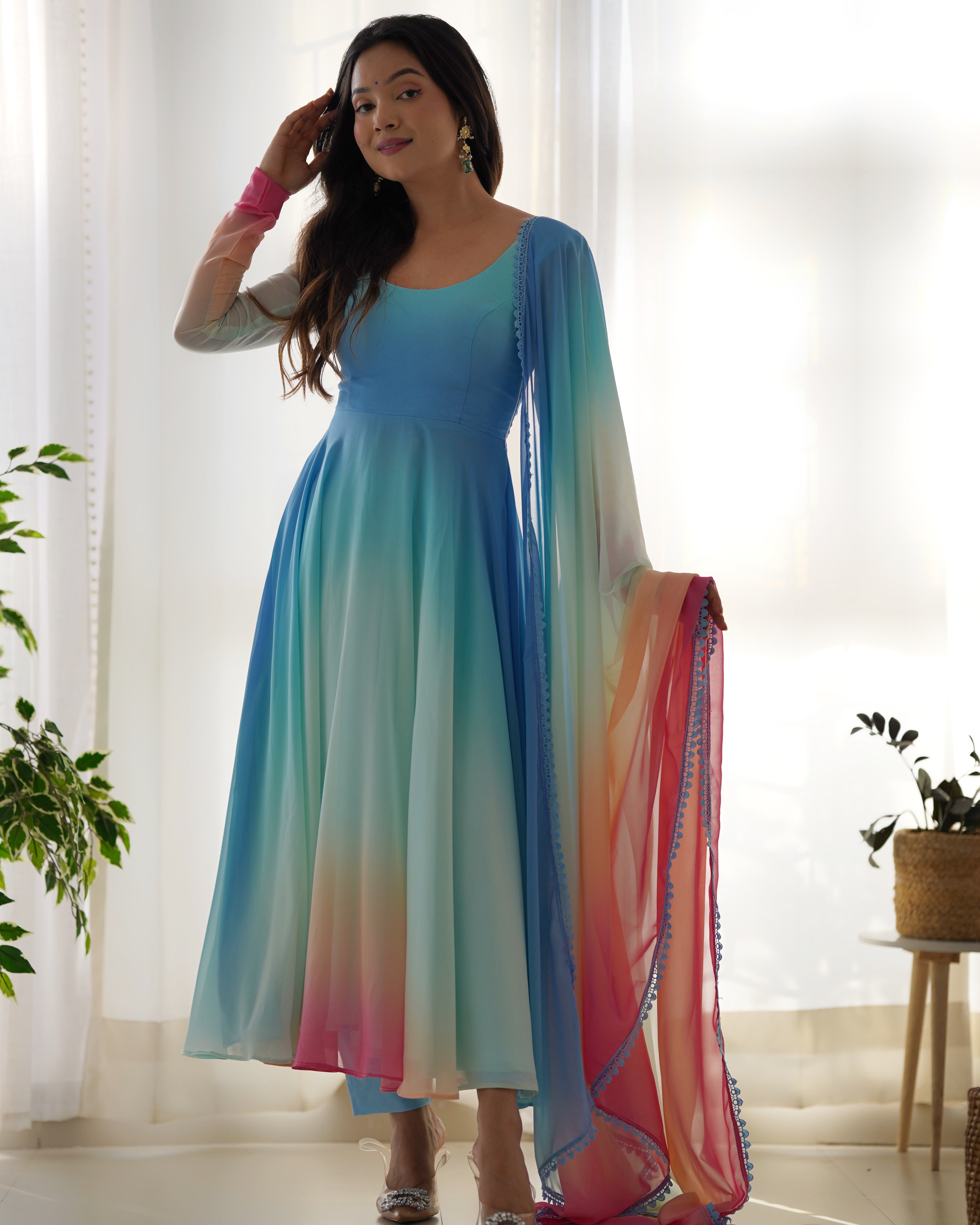 Colorful Dazzling Fox Georgette Anarkali Suit for Weddings & Festivities - Anarkali Dresses