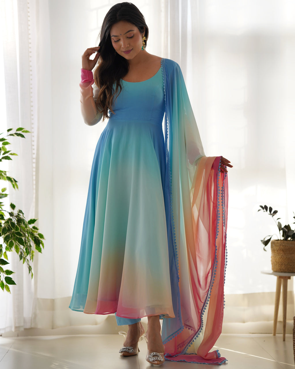 Colorful Dazzling Fox Georgette Anarkali Suit for Weddings & Festivities - Anarkali Dresses