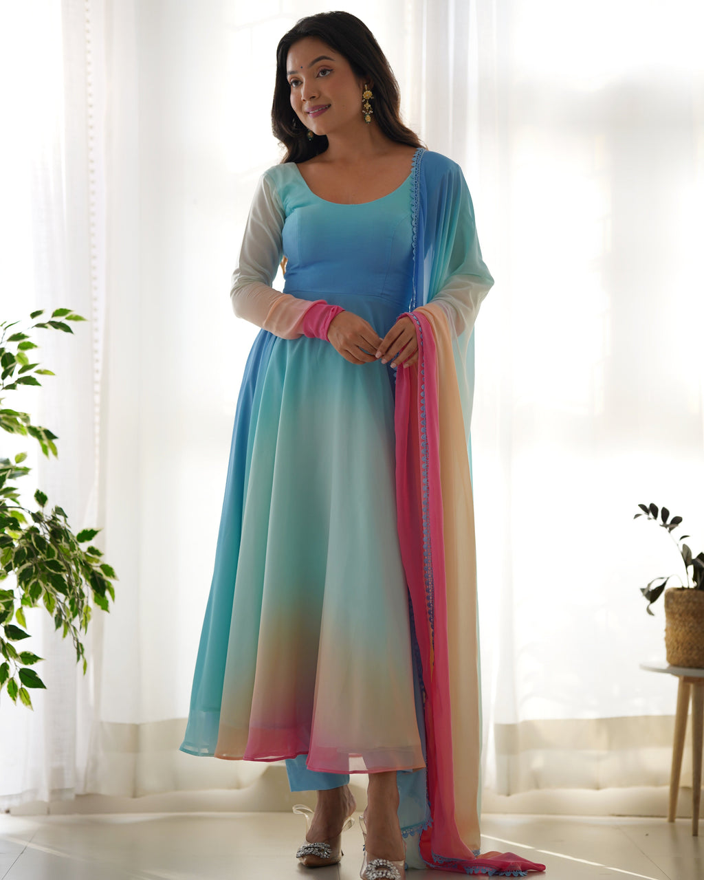 Colorful Dazzling Fox Georgette Anarkali Suit for Weddings & Festivities - Anarkali Dresses