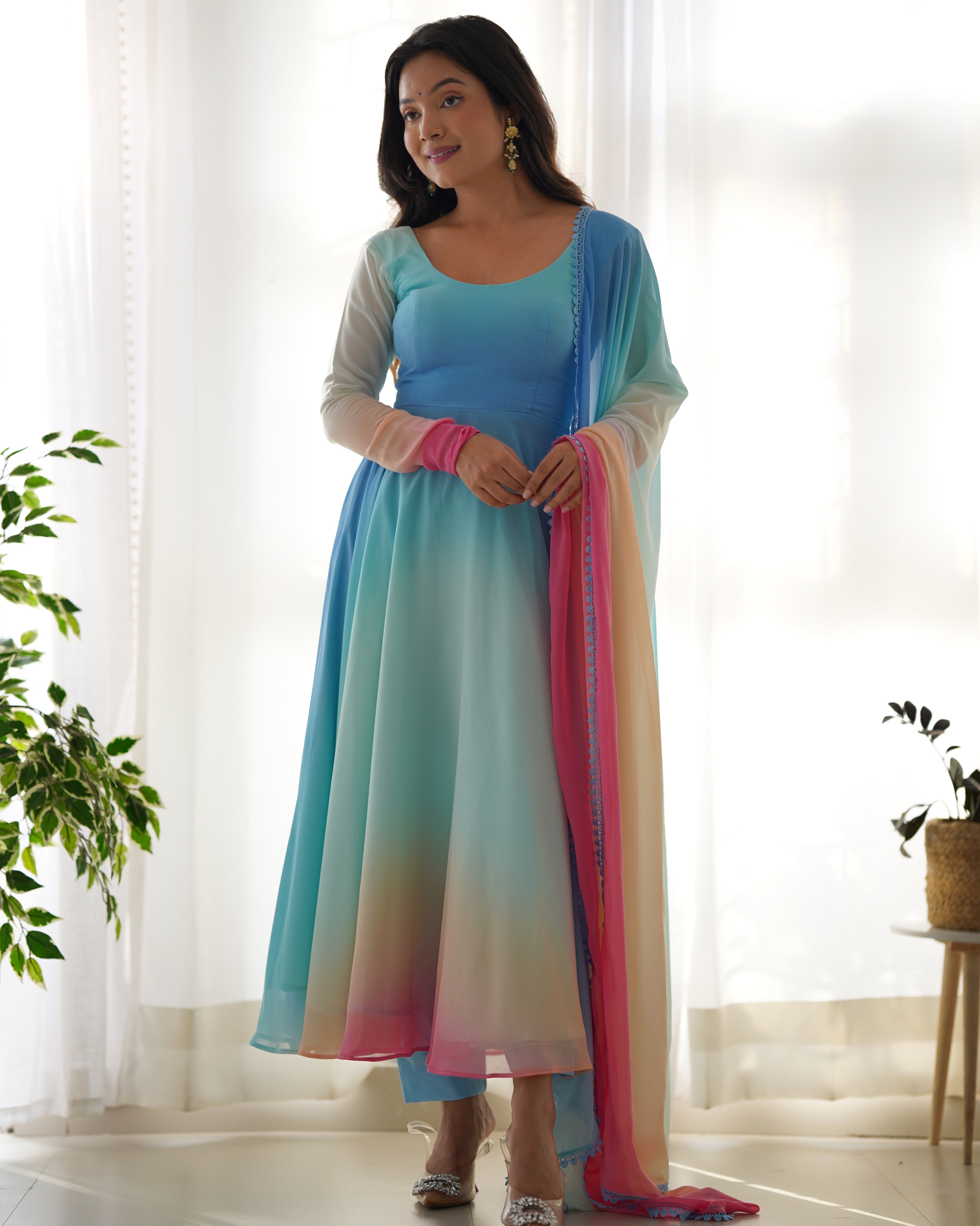 Colorful Dazzling Fox Georgette Anarkali Suit for Weddings & Festivities - Anarkali Dresses