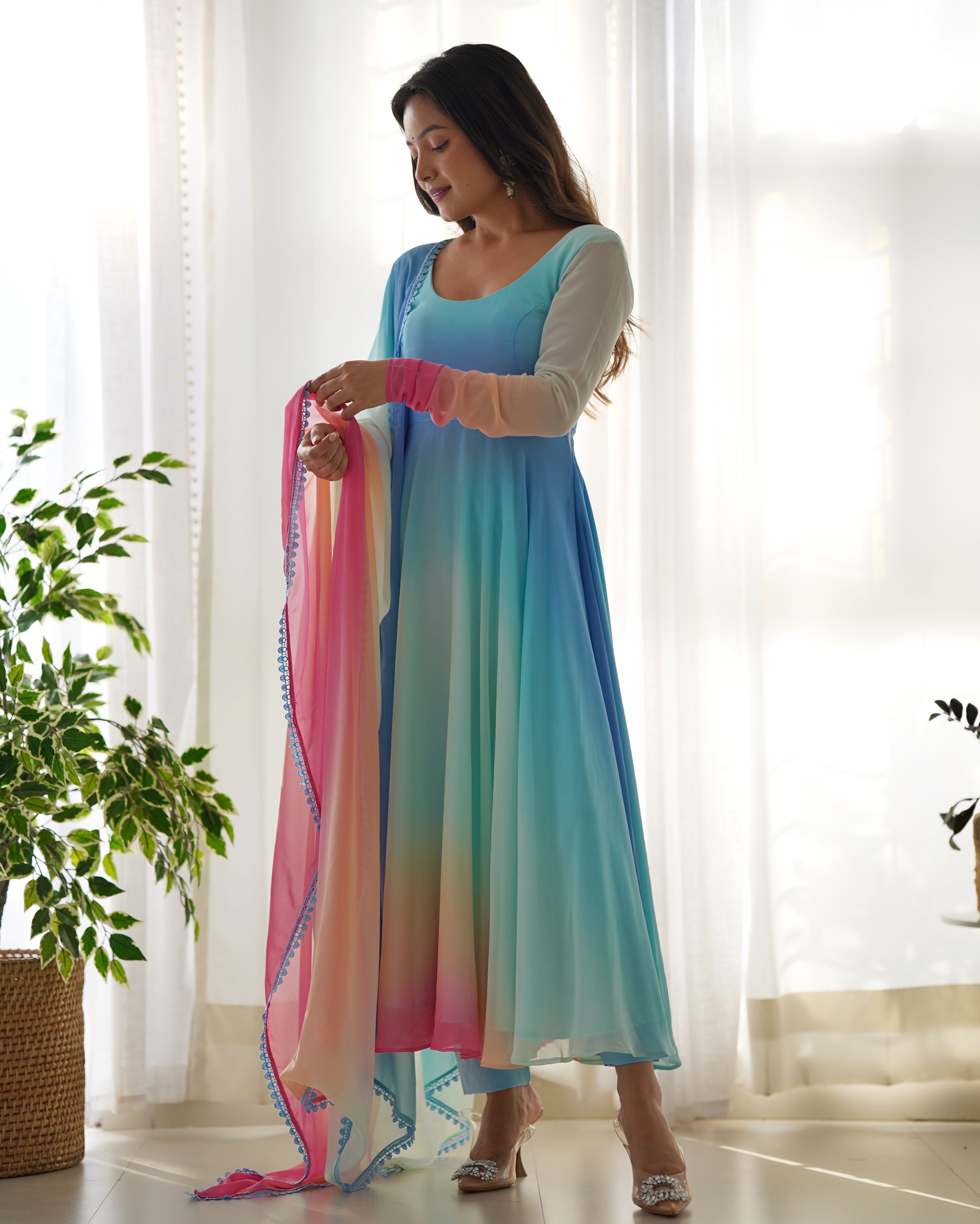 Colorful Dazzling Fox Georgette Anarkali Suit for Weddings & Festivities - Anarkali Dresses