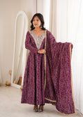 Wine Purple Mirror Work Anarkali Gown Set for Women | Wedding, Sangeet & Party Wear