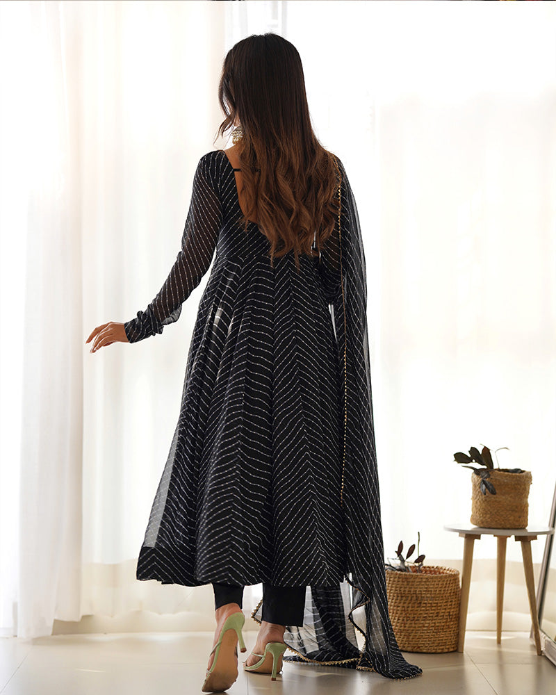 Laheriya Print Georgette Three Piece Black Anarkali Suit For Women