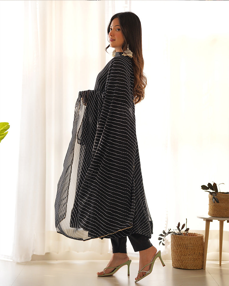 Laheriya Print Georgette Three Piece Black Anarkali Suit For Women