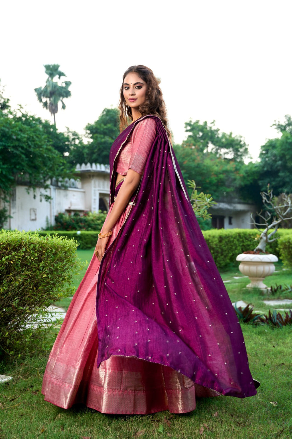 Majestic Kanchipuram Silk Zari Weaving Worked Lehenga Choli - Ethnicwish