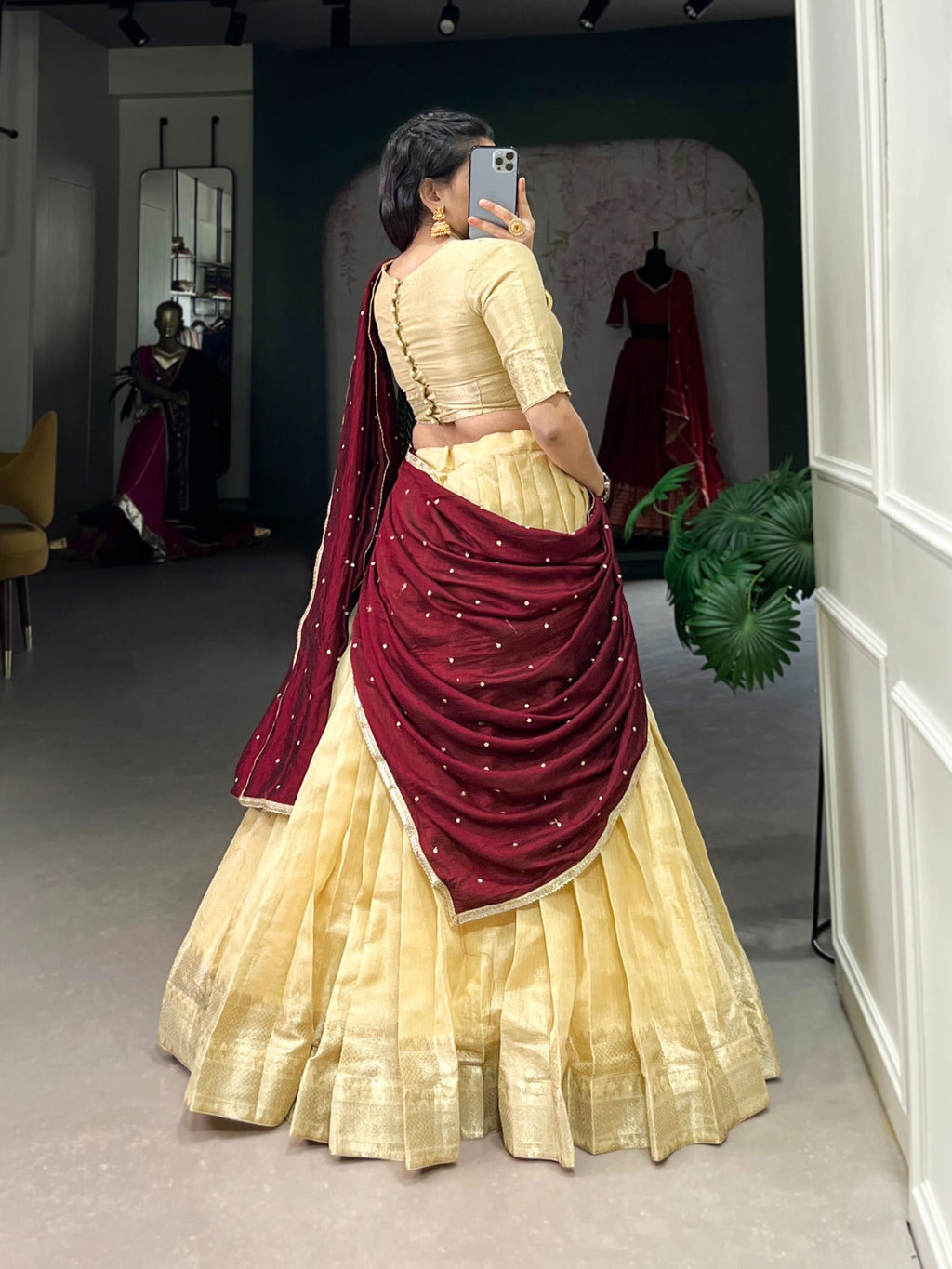 Majestic Kanchipuram Silk Zari Weaving Worked Lehenga Choli - Ethnicwish