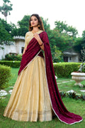 Majestic Kanchipuram Silk Zari Weaving Worked Lehenga Choli - Ethnicwish