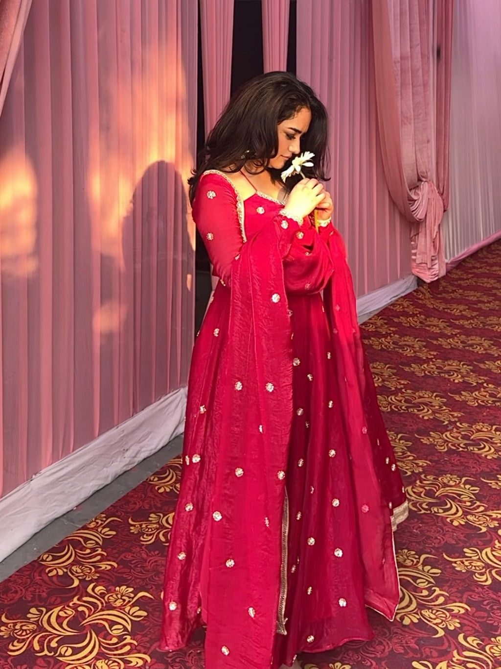 Lavina Fendy Silk Blush Red Anarkali Premium Suit Set | Anarkali Suit For Women