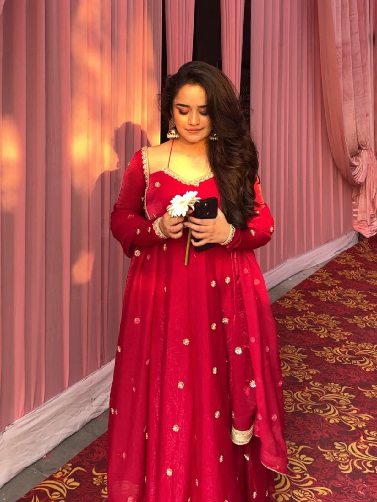 Lavina Fendy Silk Blush Red Anarkali Premium Suit Set | Anarkali Suit For Women