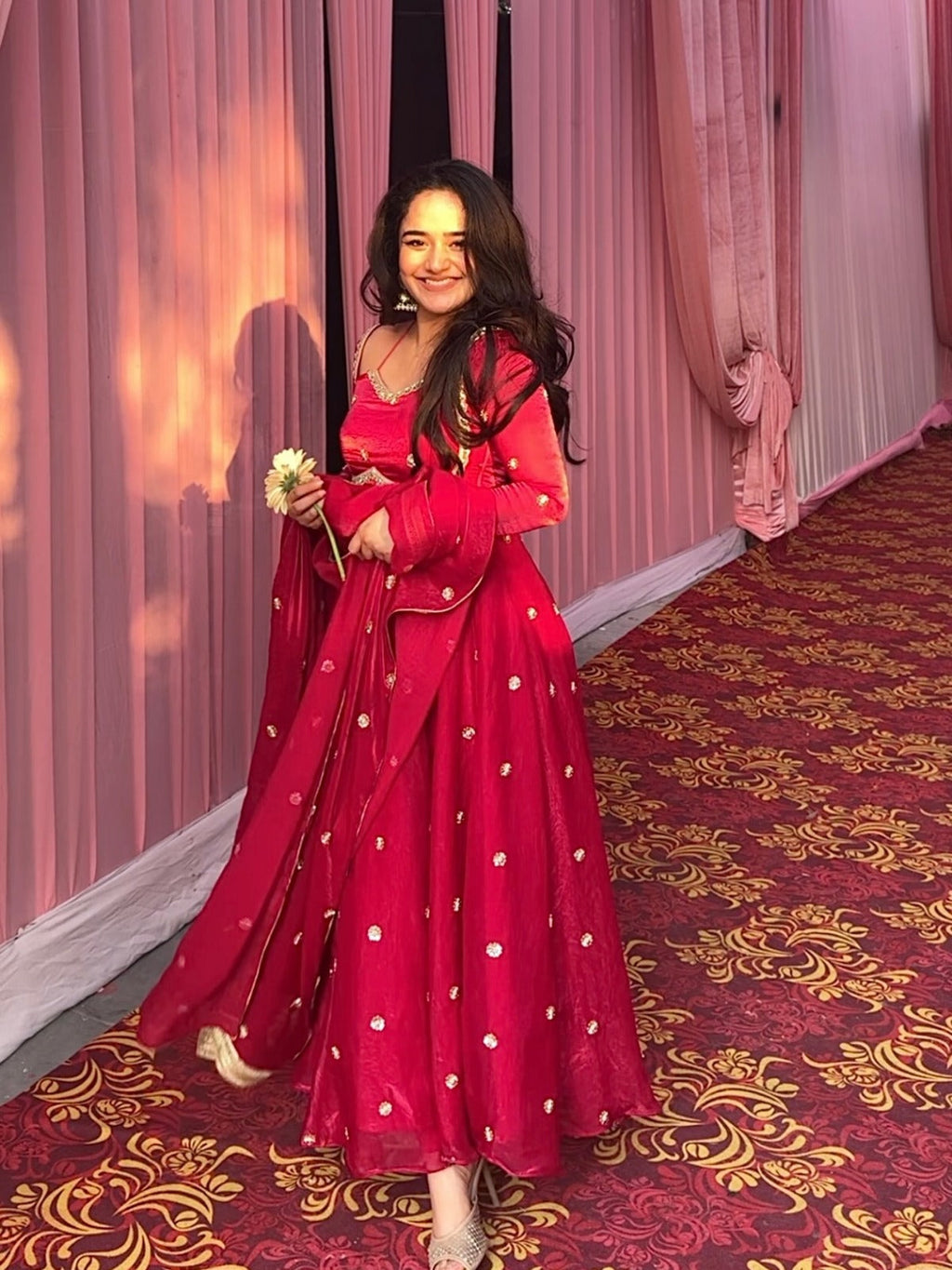 Lavina Fendy Silk Blush Red Anarkali Premium Suit Set | Anarkali Suit For Women