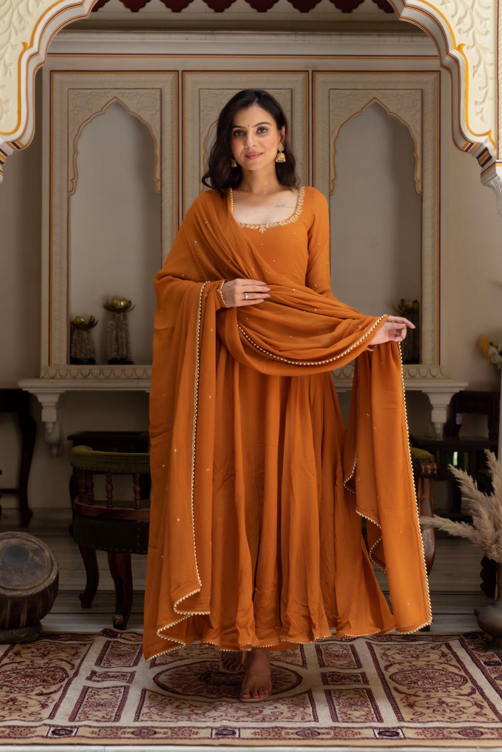 Luminous Embroidered Neck Work Anarkali Suit Set with Dupatta | Anarkali Suit For Women