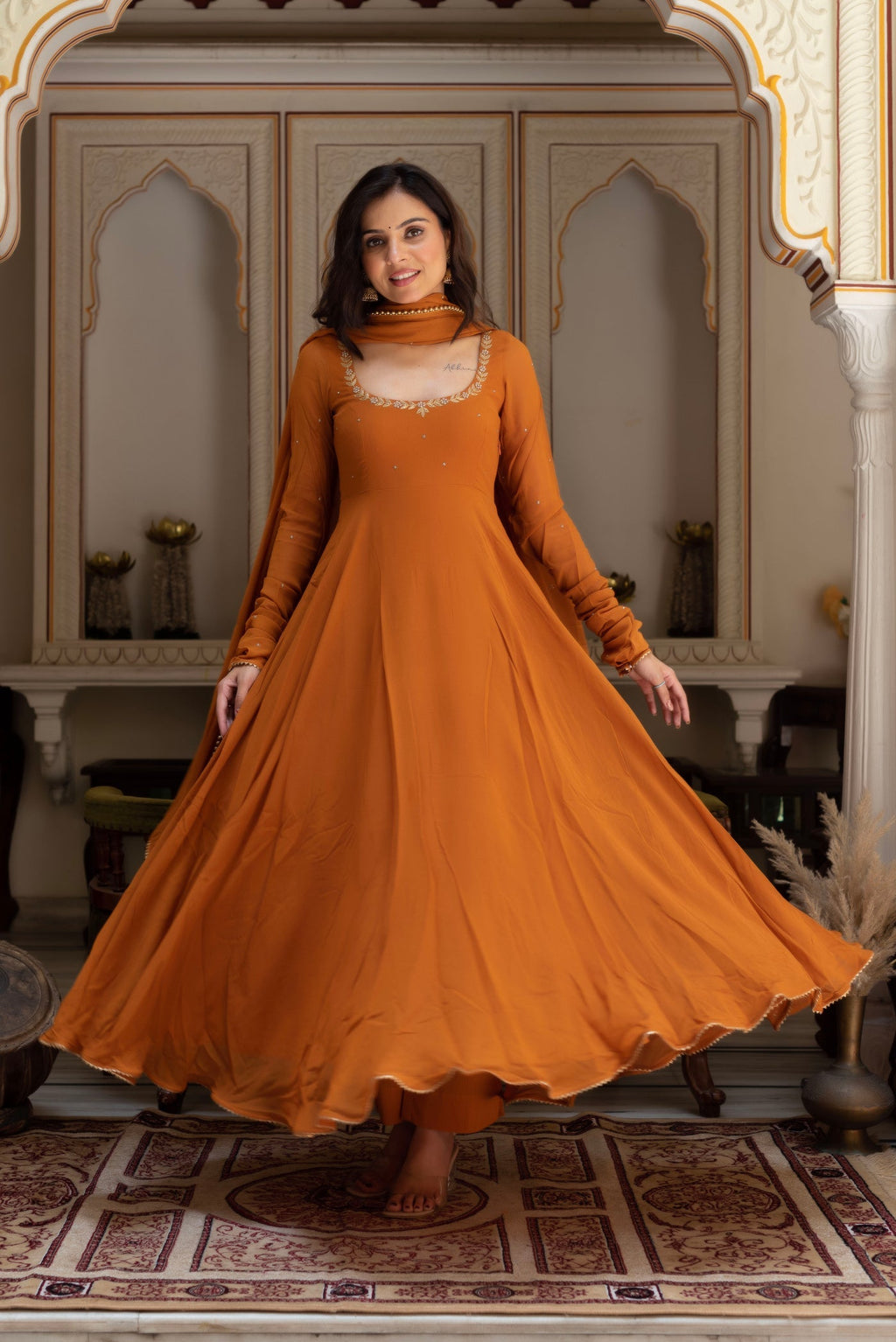 Luminous Embroidered Neck Work Anarkali Suit Set with Dupatta | Anarkali Suit For Women
