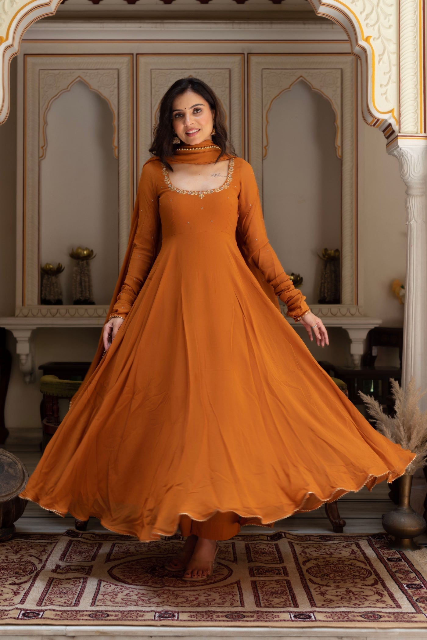 Luminous Embroidered Neck Work Anarkali Suit Set with Dupatta | Anarkali Suit For Women