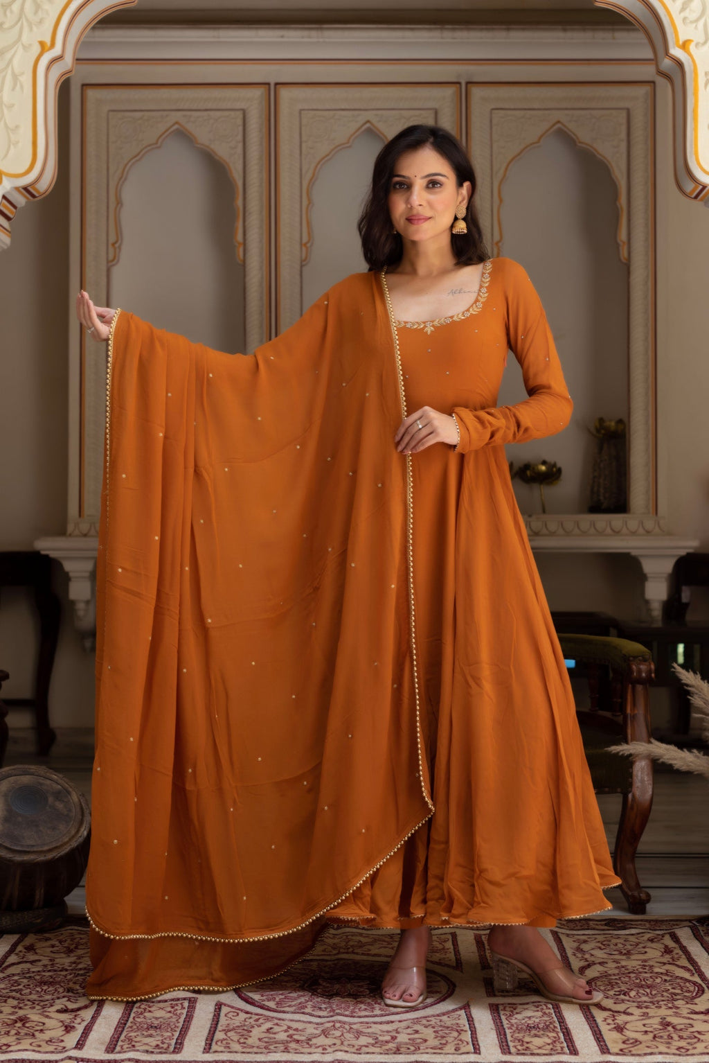 Luminous Embroidered Neck Work Anarkali Suit Set with Dupatta | Anarkali Suit For Women