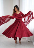 Maroon Festive Sequins Embroidered Anarkali Suit Set with Dupatta