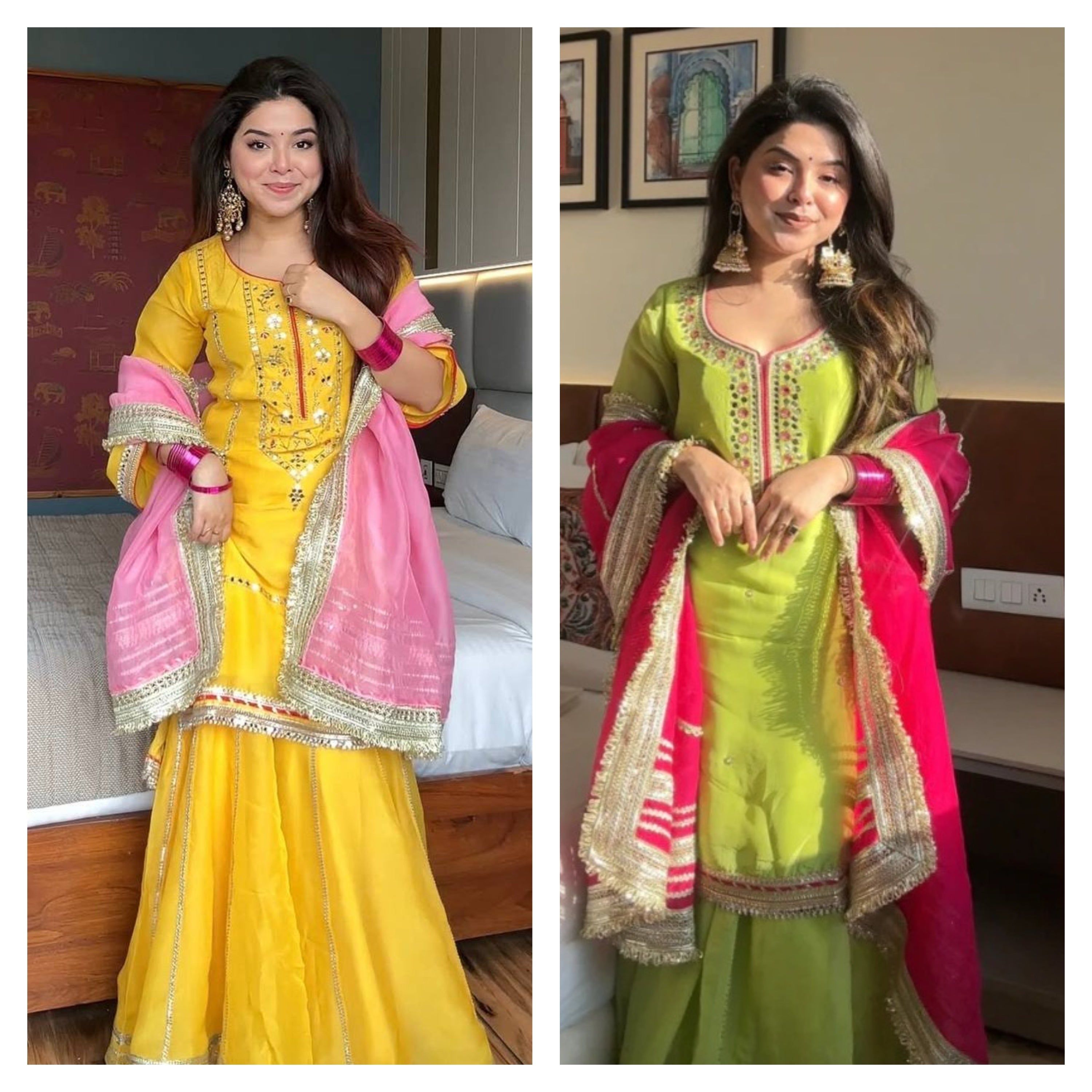 Lime Green Embroidered Sharara Suit Set for Women | Mehndi, Haldi & Festive Wear