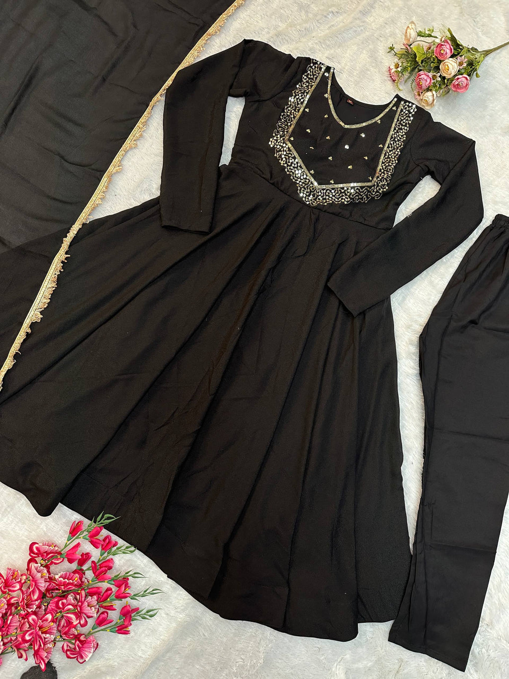 Moonlight Black Color Star Georgette With Embroidery Work Anarkali Gown | Anarkali Suit For Women