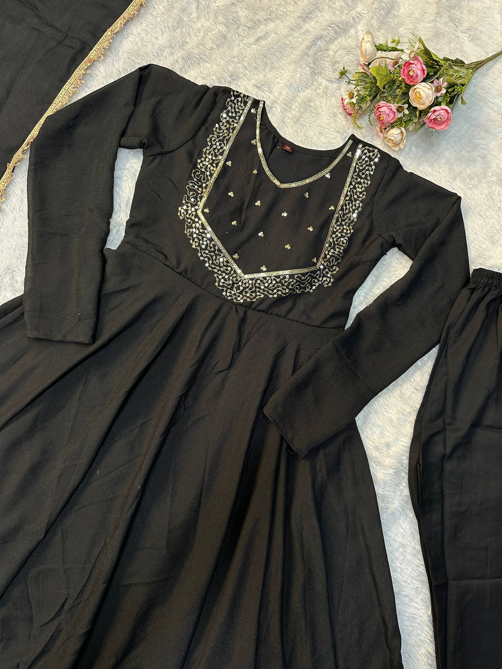 Moonlight Black Color Star Georgette With Embroidery Work Anarkali Gown | Anarkali Suit For Women