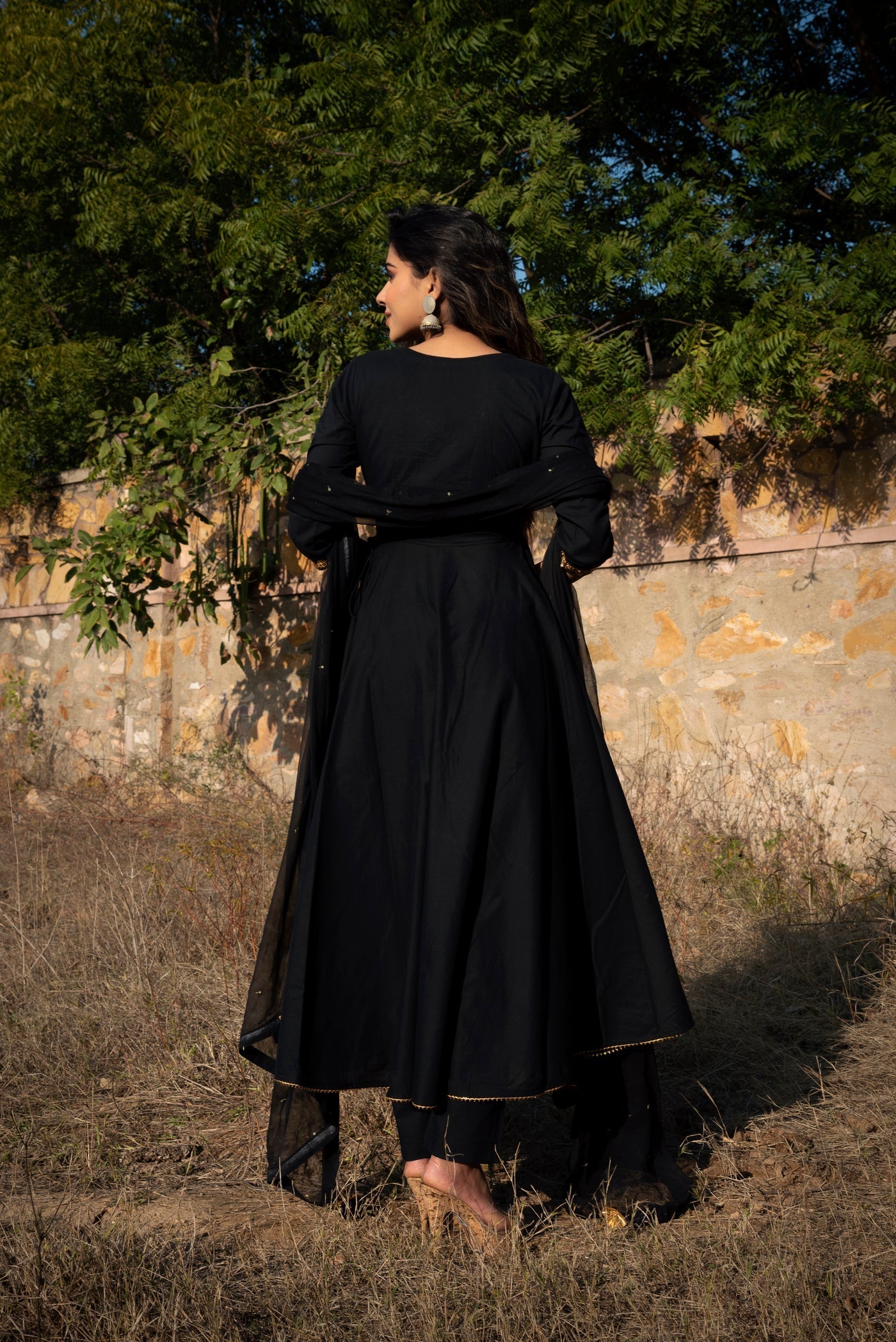 Mystic Black Angarkha Type Anarkali Suit Set with Dupatta | Anarkali Suit For Women