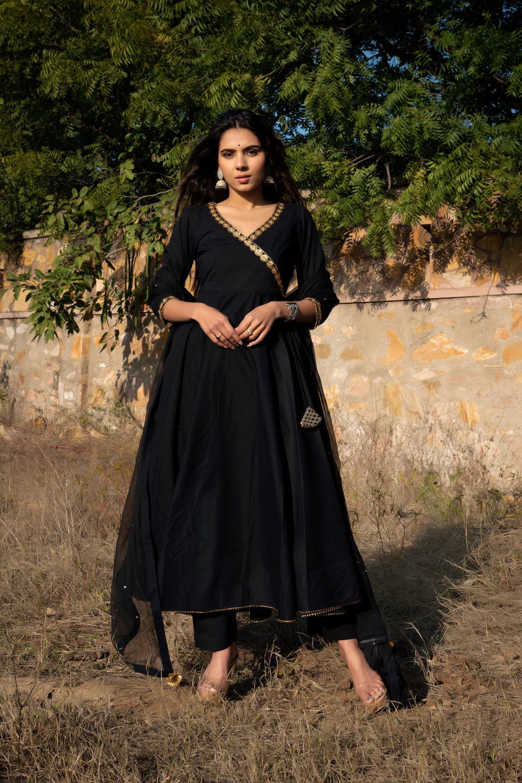 Mystic Black Angarkha Type Anarkali Suit Set with Dupatta | Anarkali Suit For Women