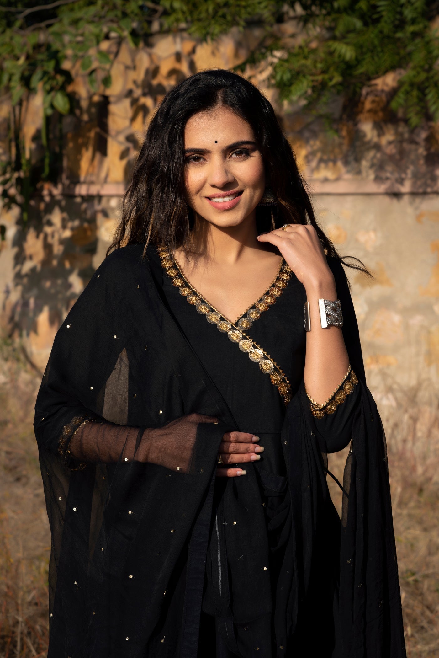 Mystic Black Angarkha Type Anarkali Suit Set with Dupatta | Anarkali Suit For Women