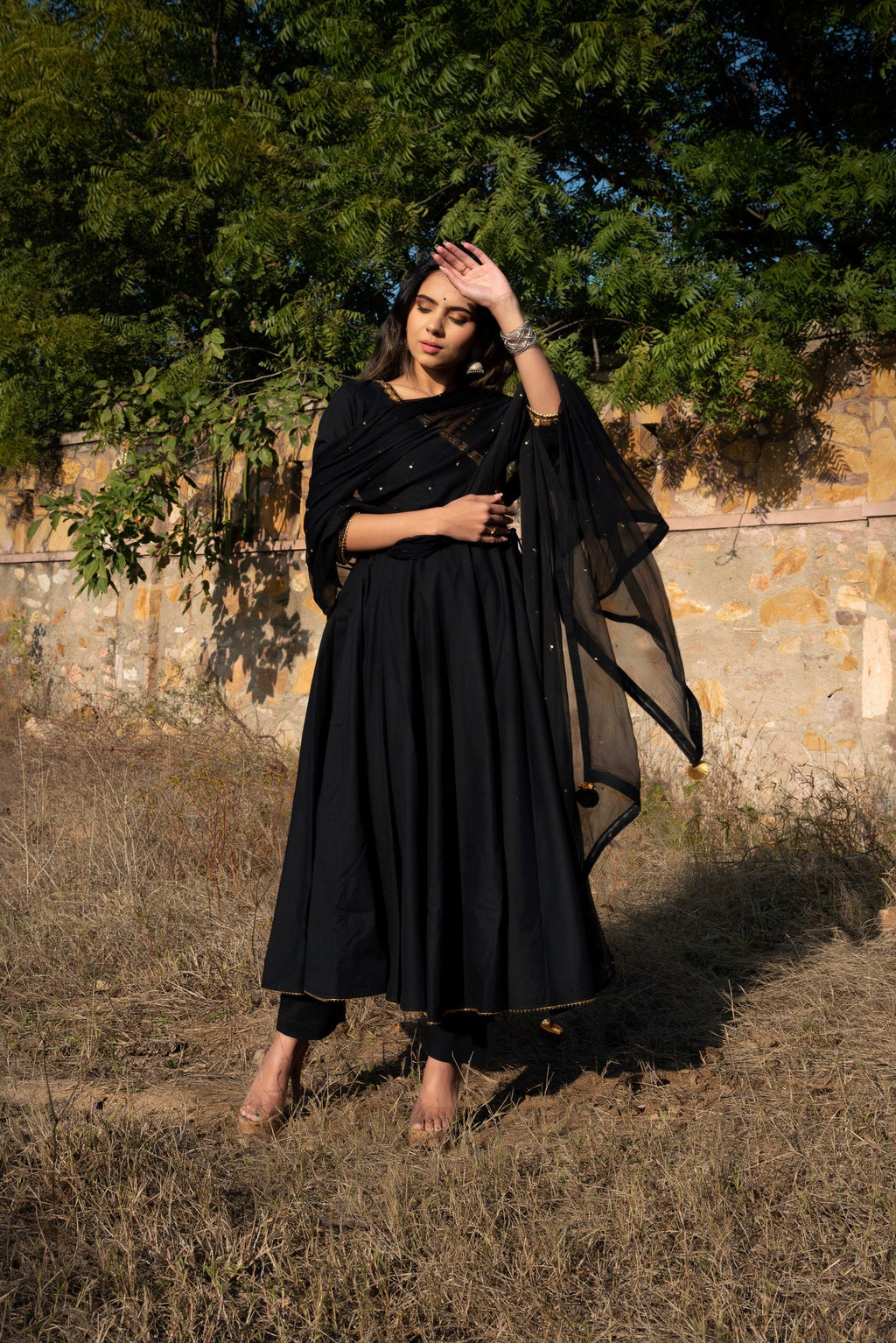 Mystic Black Angarkha Type Anarkali Suit Set with Dupatta | Anarkali Suit For Women
