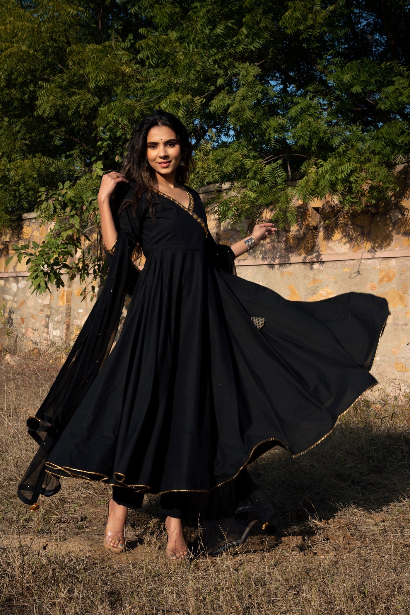 Mystic Black Angarkha Type Anarkali Suit Set with Dupatta | Anarkali Suit For Women
