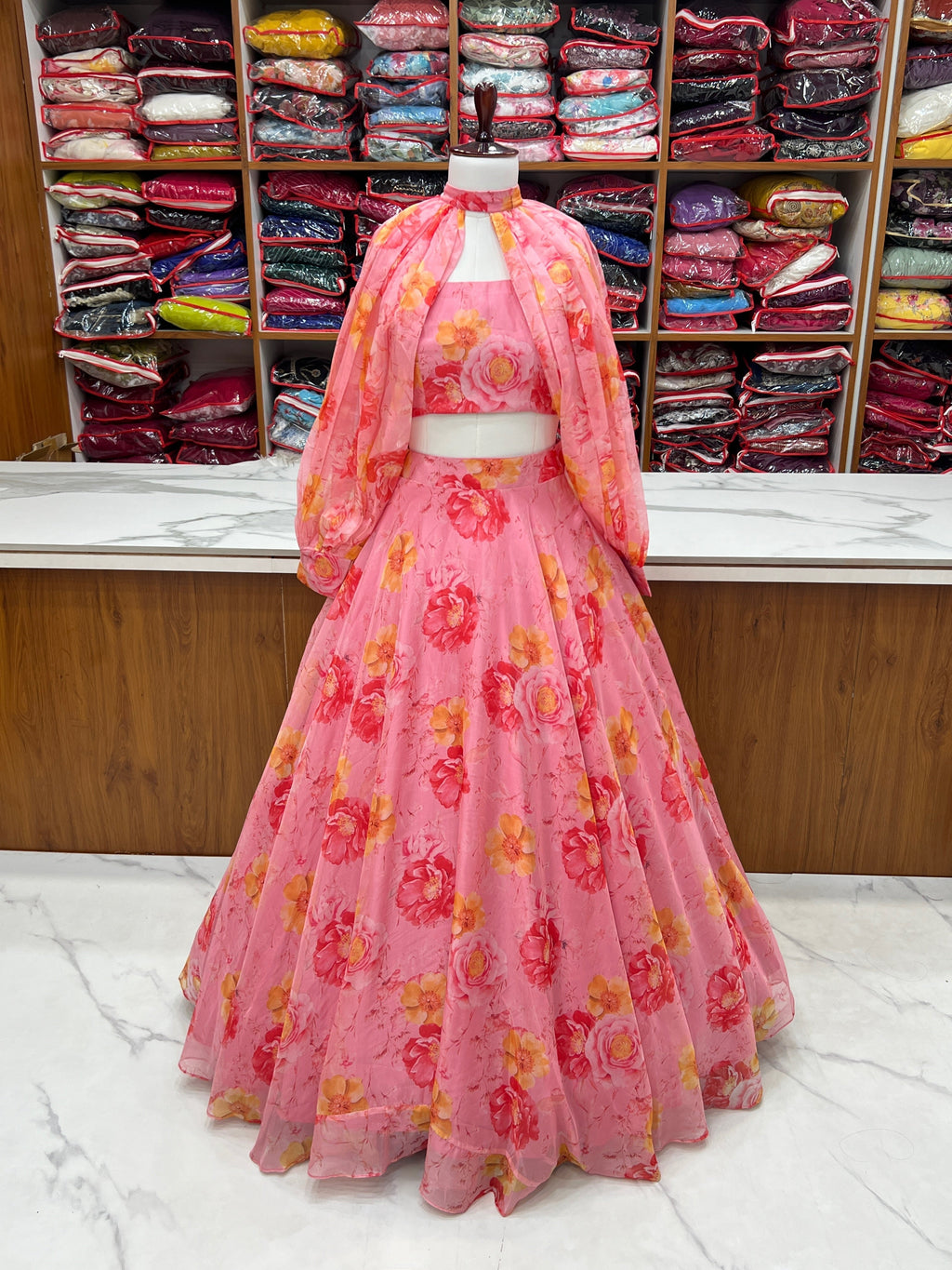 Floral Tabby Organza Silk Lehenga Choli – Elegance in Every Detail