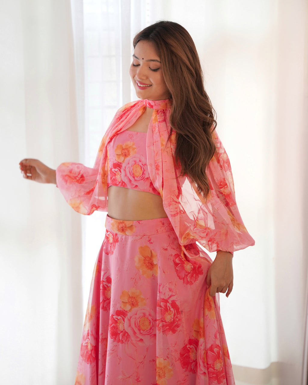 Floral Tabby Organza Silk Lehenga Choli – Elegance in Every Detail