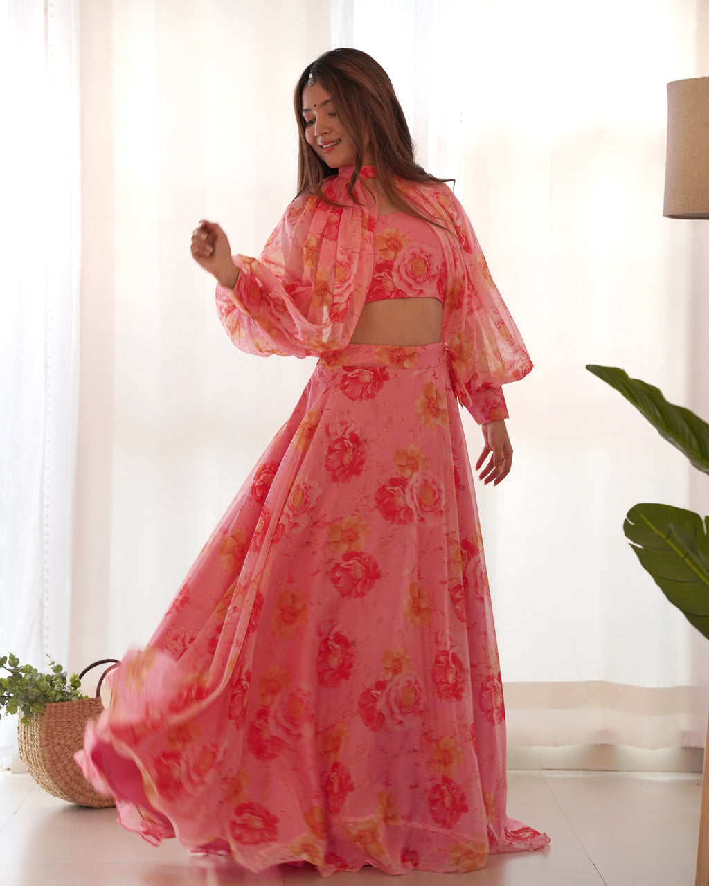 Floral Tabby Organza Silk Lehenga Choli – Elegance in Every Detail