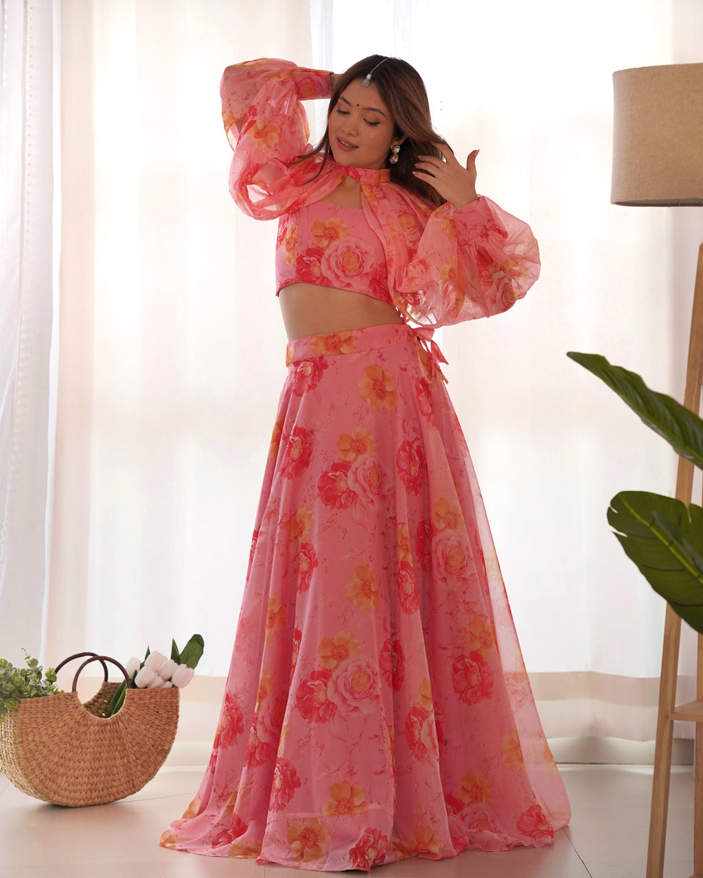 Floral Tabby Organza Silk Lehenga Choli – Elegance in Every Detail