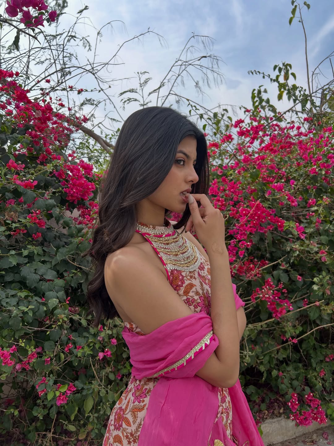 Wedding, Sangeet & Party Wear Indian Virasat Pink Printed Cotton Sharara set for woman with Organza Dupatta