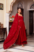 Red Hand Mirror Work Anarkali Suit For Women