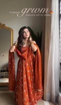 Rust Orange Floral Embroidered Anarkali Suit with Dupatta | Anarkali Suit For Women