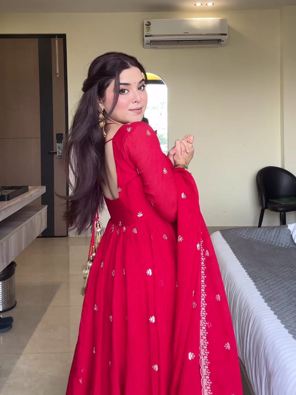 Neha Red Faux Georgette With Sequence Work Anarkali Suit For Women