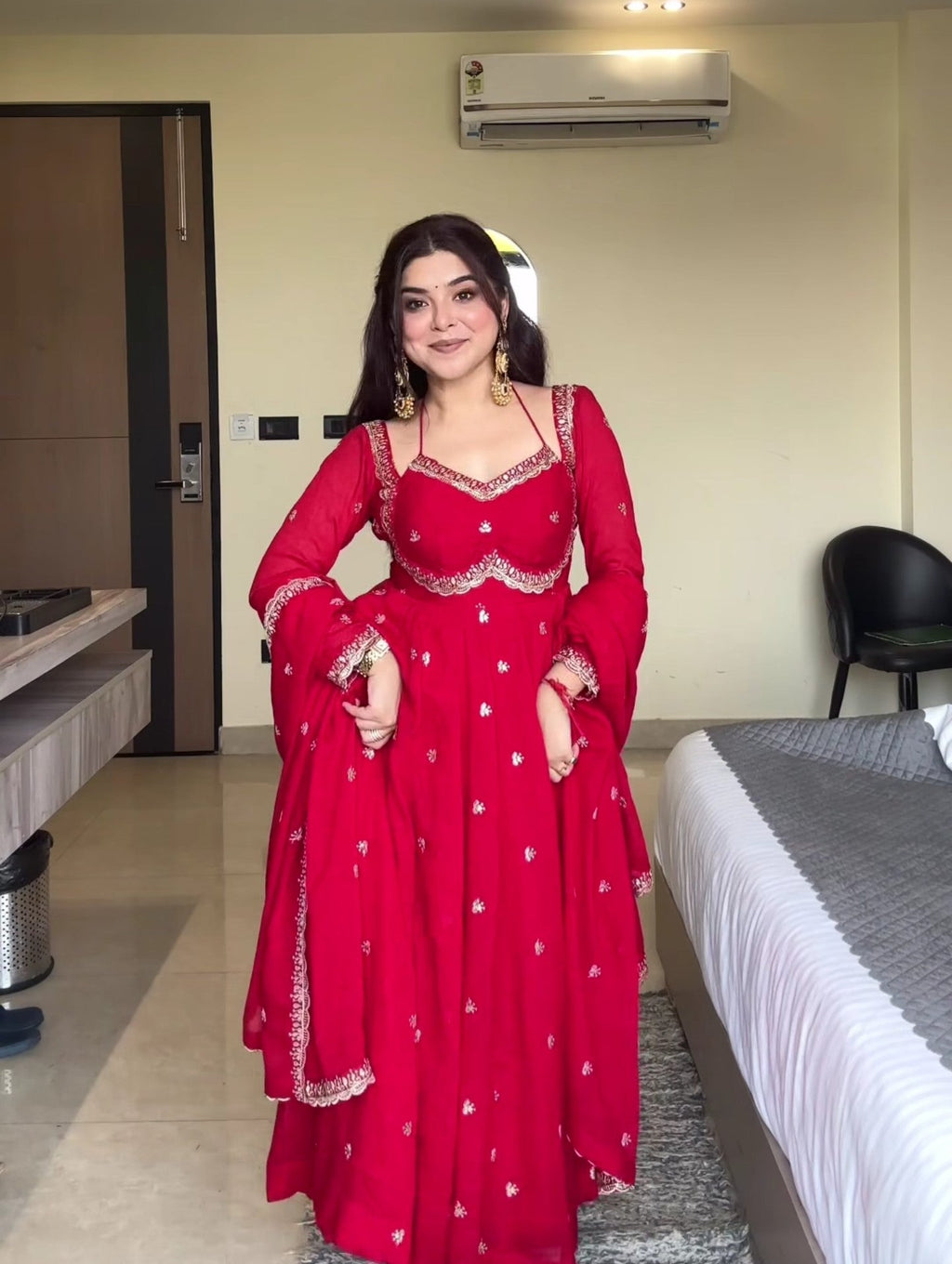 Neha Red Faux Georgette With Sequence Work Anarkali Suit For Women