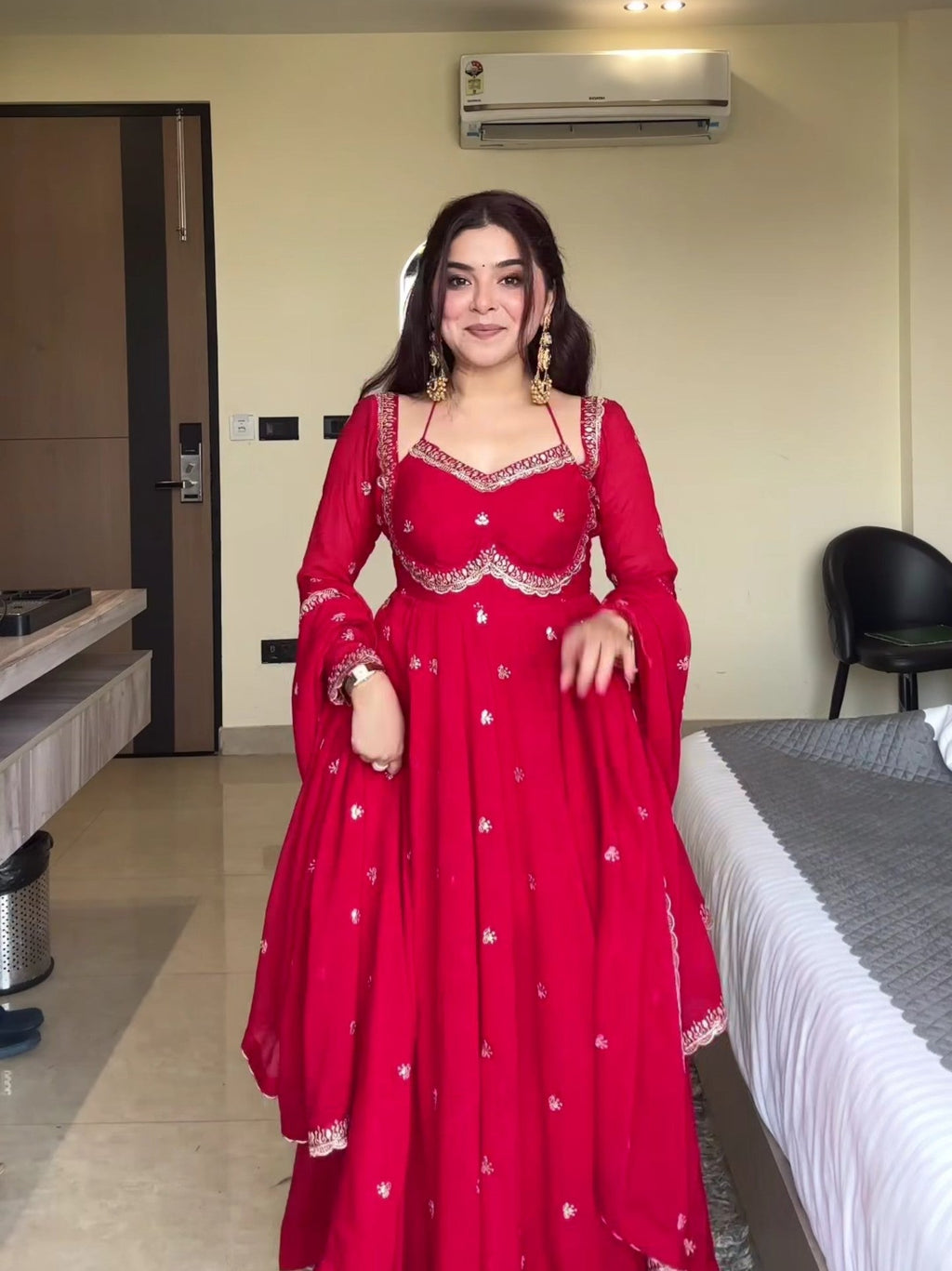 Neha Red Faux Georgette With Sequence Work Anarkali Suit For Women