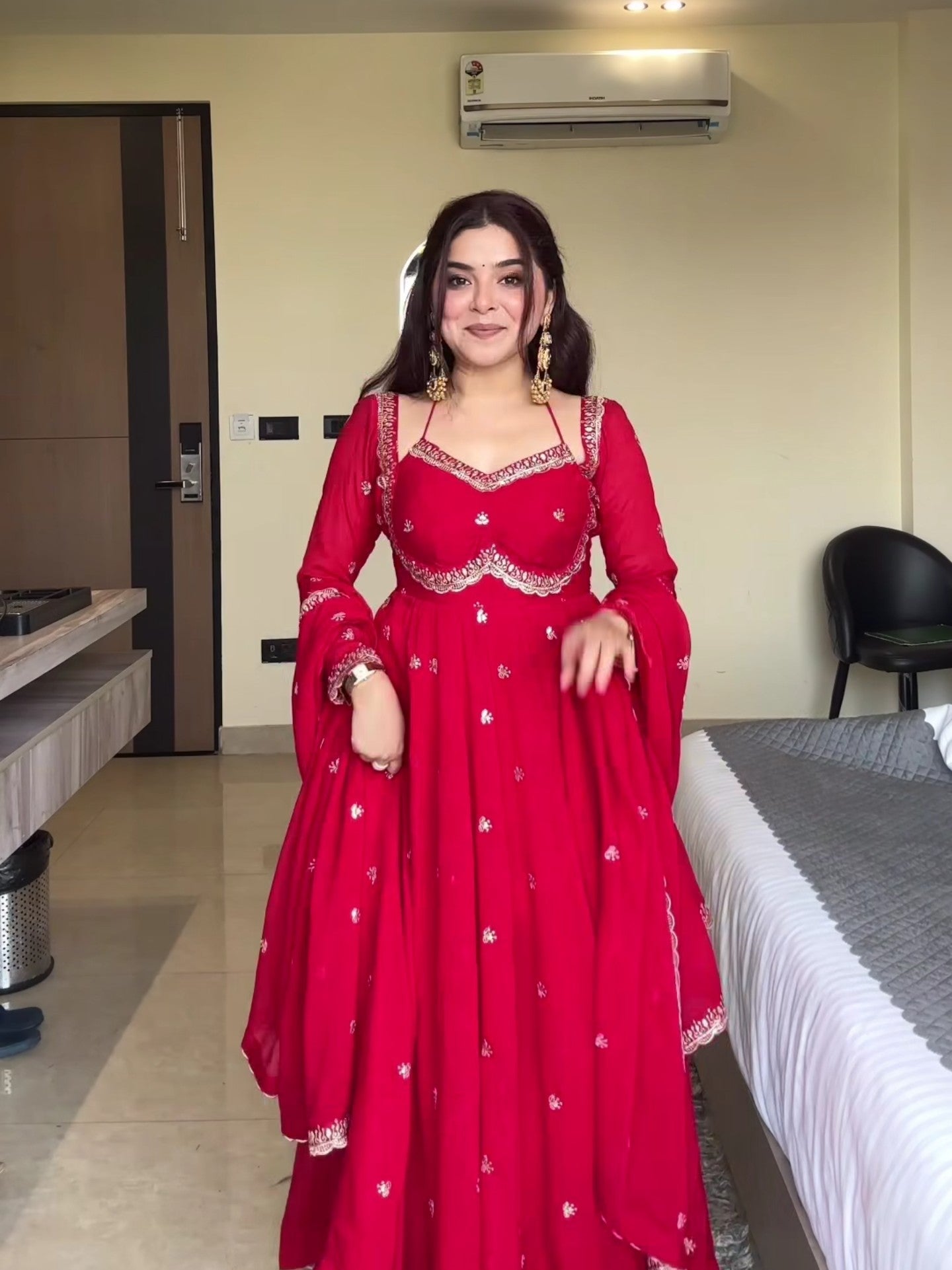 Neha Red Faux Georgette With Sequence Work Anarkali Suit For Women