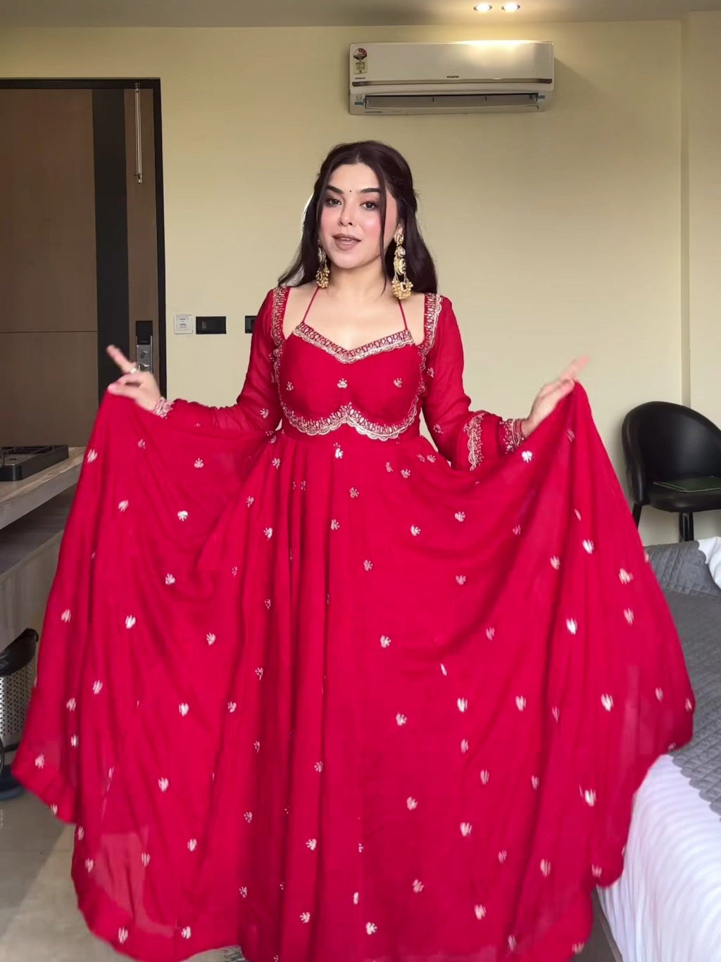 Neha Red Faux Georgette With Sequence Work Anarkali Suit For Women